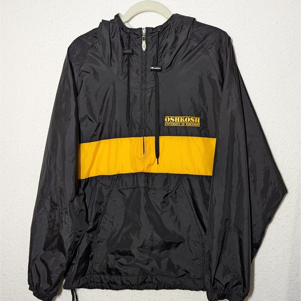 Vtg Oshkosh Univ Of Wisconsin Storm Duds Jacket Windbreaker Men Sz Medium Black